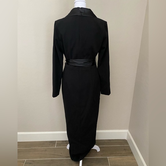 NEW Eliza J Long Sleeve Black Satin Collar Tuxedo Gown Dress Size 6 - Picture 7 of 8